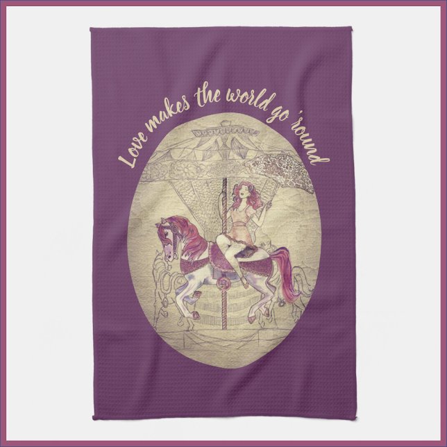 Vintage Purple Retro Carousel  Kitchen Towel (Creator Uploaded)