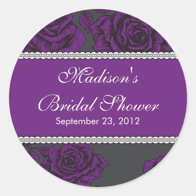 Vintage Purple Rose Bridal Shower Sticker (Front)