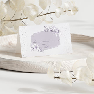 Vintage Purple Rose Confetti Wedding Place Card