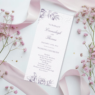 Vintage Purple Rose Glitter Confetti Wedding Program