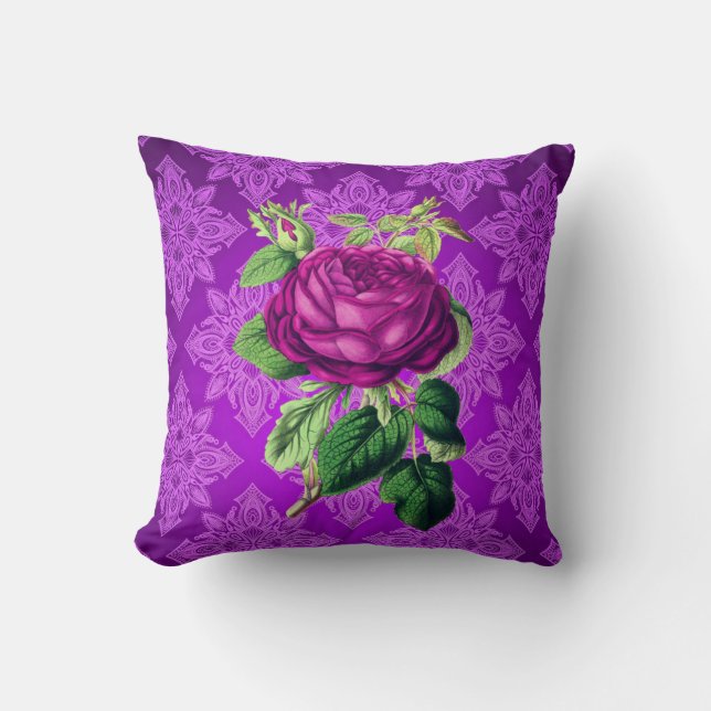 Vintage Purple Rose Reversible Pillow (Front)