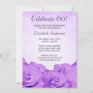 Vintage Purple Roses 60th Birthday Party Invitation