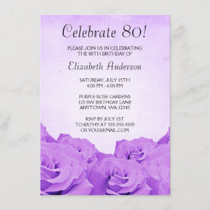 Vintage Purple Roses 80th Birthday Party Invitation