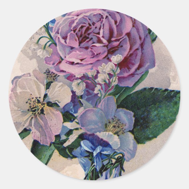 Vintage Purple Roses Classic Round Sticker (Front)