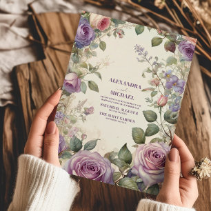 Vintage Purple Roses Floral Wedding Invitation