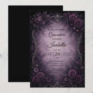 Vintage Purple roses Quinceañera Invitation