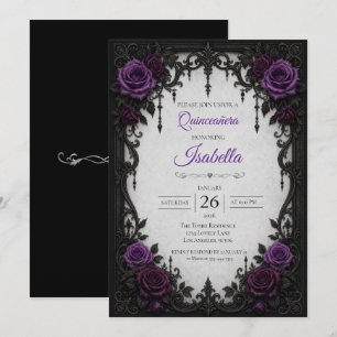 Vintage Purple roses Quinceañera Invitation