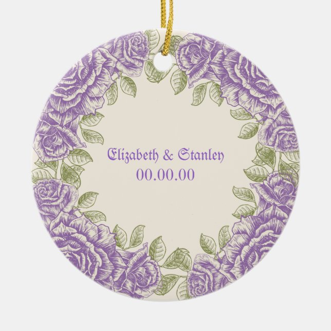Vintage purple roses Wedding Ceramic Ornament (Front)