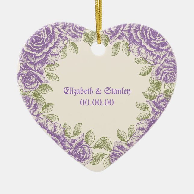 Vintage purple roses Wedding Ceramic Ornament (Front)