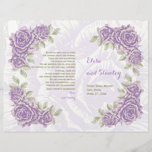 Vintage purple roses wedding folded program