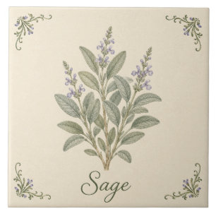 Vintage Purple Sage Botanical Kitchen Herb Tile