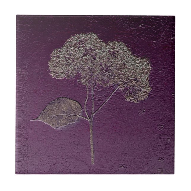 Vintage Purple Silver Metallic Hydrangea Floral Tile (Front)