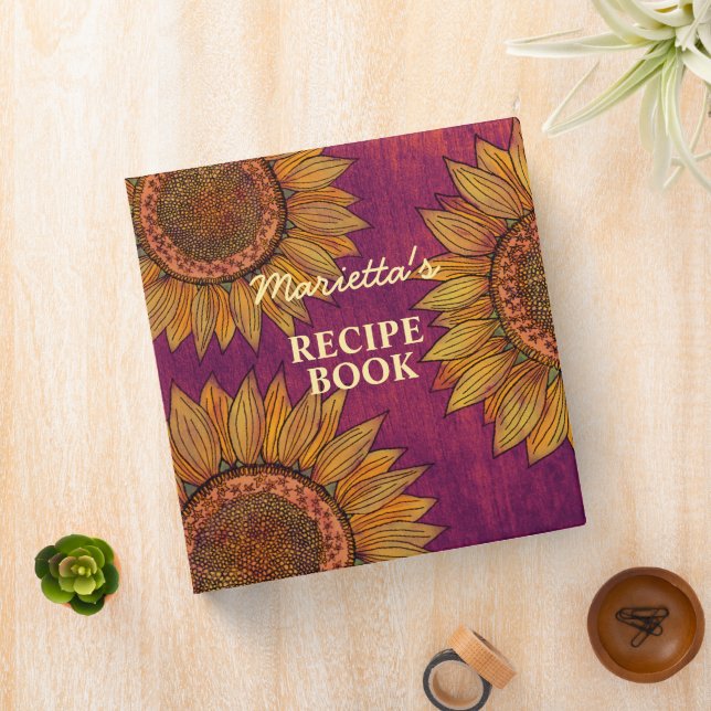  Vintage Purple Sunflower Cute Personalized Recipe Binder (In Situ)