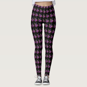 Vintage Purple Tiled Peacock Pattern on Black Leggings