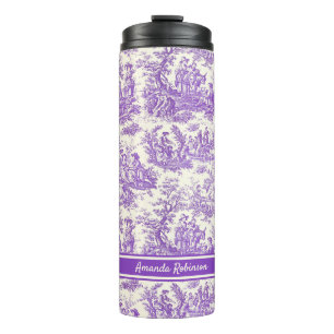 Vintage purple toile de jouy printed thermal tumbler