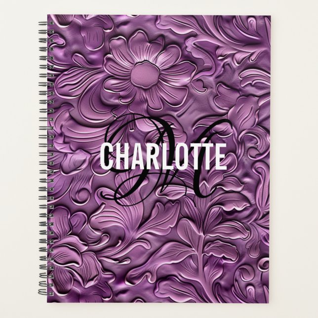 Vintage purple tooled leather  planner (Front)