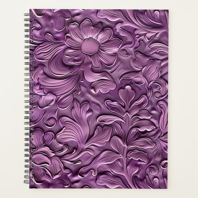 Vintage purple tooled leather  planner (Front)