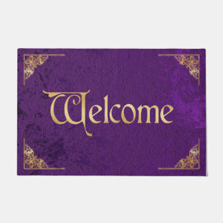 Vintage Purple Velvet and Gold Welcome Doormat