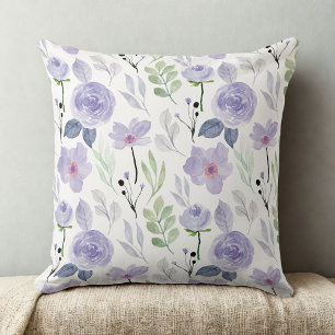  vintage purple watercolor rose floral pattern  throw pillow