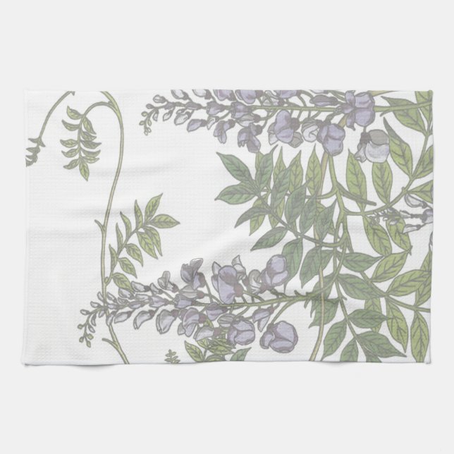 Vintage Purple Wisteria Green Leaves Vine Kitchen Towel (Horizontal)