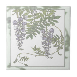 Vintage Purple Wisteria Green Leaves Vine Tile