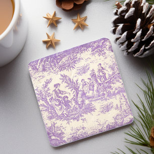 Vintage purple women toile de jouy printed stone coaster