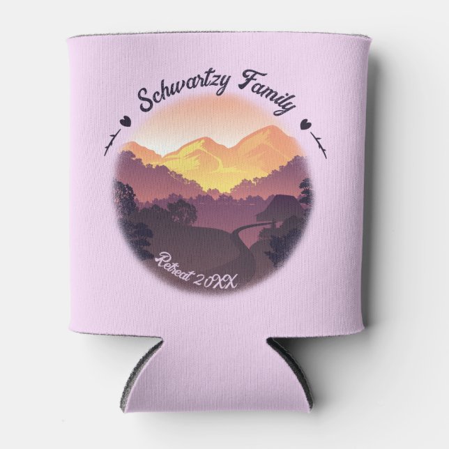 Vintage Purple Yellow Farmhouse Mountain Sunset  Can Cooler (Front)