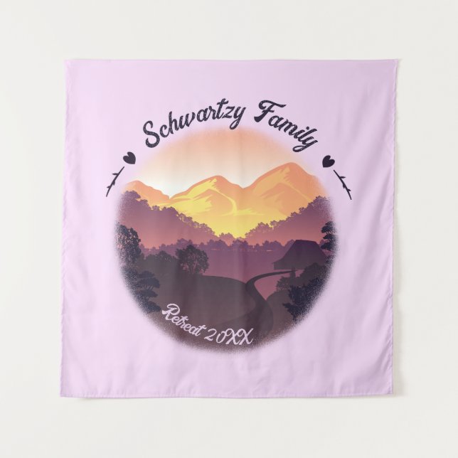 Vintage Purple Yellow Farmhouse Mountain Sunset  Tapestry (Front)