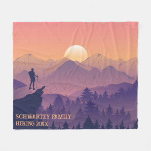 Vintage Purple Yellow Hike Mountain Sunset Fleece Blanket