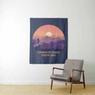 Vintage Purple Yellow Hike Mountain Sunset Tapestry