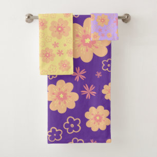 Vintage Purple Yellow Orange Floral Pattern Towels