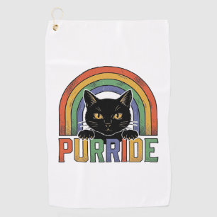 Vintage Purride Black Cat Rainbow Shirt Design_1 Golf Towel