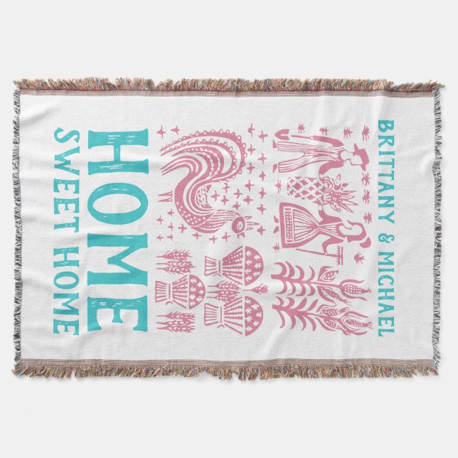 Vintage Pyrex Pattern - Butterprint (Amish) Pink Throw Blanket (Front)