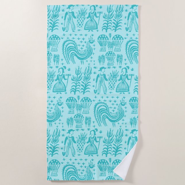 Vintage Pyrex Pattern - Butterprint Turquoise Blue Beach Towel (Front)