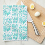 Vintage Pyrex Pattern - Butterprint Turquoise Blue Kitchen Towel<br><div class="desc">Collectors of vintage Pyrex kitchen glassware will love this reproduction of the popular Butterprint pattern. This country Amish farm scene features a farmer and wife with a bushel of crops, wheat sheaves, a rooster and stalks of corn. You can change the background to any colour you want. This design is...</div>