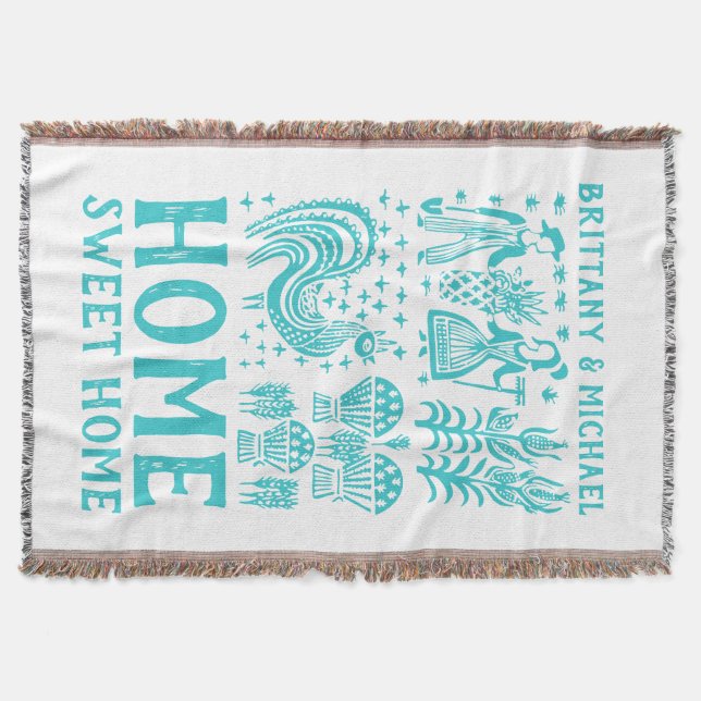 Vintage Pyrex Pattern - Butterprint Turquoise Blue Throw Blanket (Front)