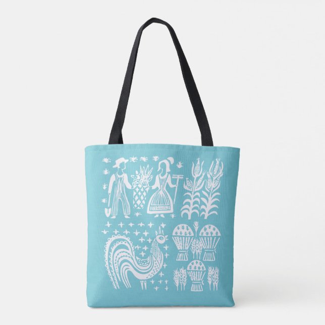 Vintage Pyrex Pattern - Butterprint Turquoise Blue Tote Bag (Back)