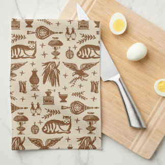 Vintage Pyrex Pattern - Early American Cat (Brown) Kitchen Towel