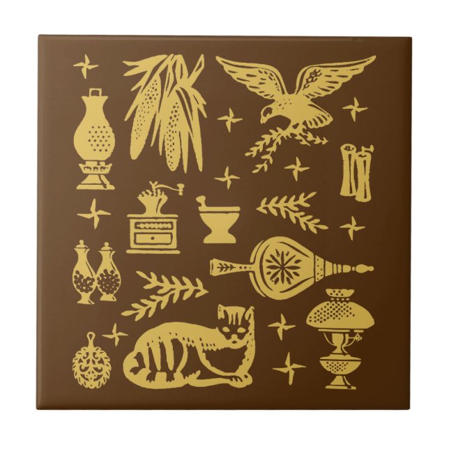 Vintage Pyrex Pattern - Early American (Gold) Tile (Front)