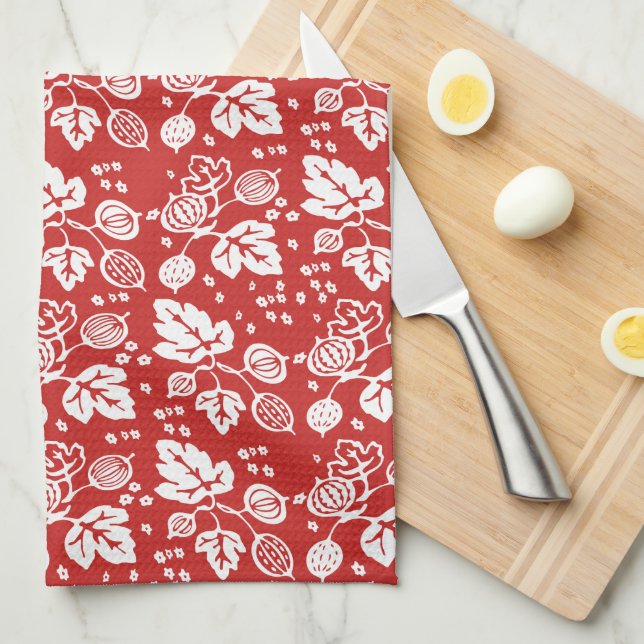 Vintage Pyrex Pattern - Gooseberry White Kitchen Towel (Quarter Fold)