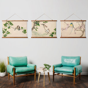 Vintage Qing Dynasty Chinese Bird Painting Hanging Tapestry