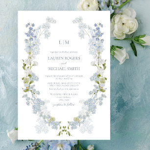 Vintage QR Code Dusty Blue Garden Monogram Wedding Invitation