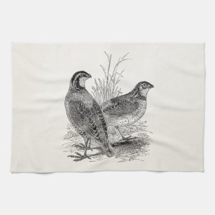 Vintage Quail Birds - Personalized Retro Game Bird Kitchen Towel