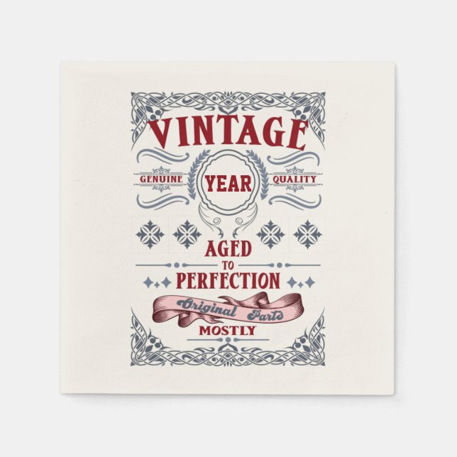 Vintage Quality Aged to Perfection, Birthday Napkin (Front)