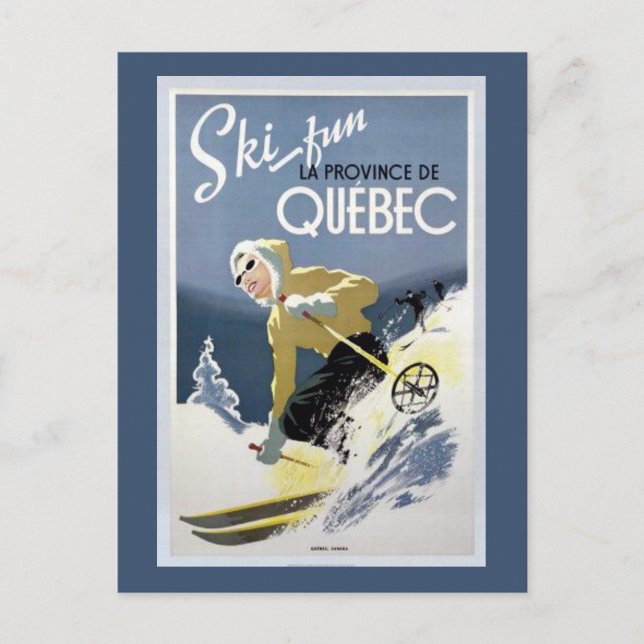 Vintage Quebec, Canada Ski Postcard (Front)