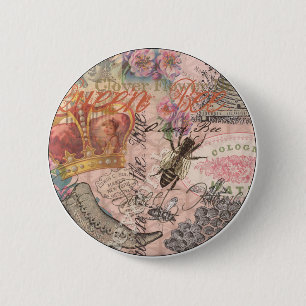 Vintage Queen Bee Beautiful Girly Art Print 2 Inch Round Button