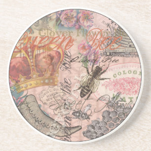 Vintage Queen Bee Beautiful Girly Collage Coaster