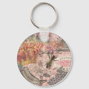 Vintage Queen Bee Beautiful Girly Collage Keychain