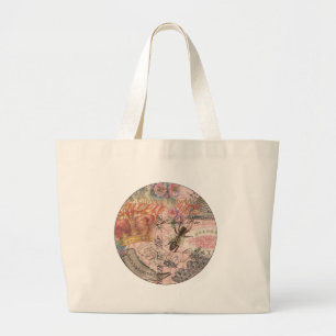 Vintage Queen Bee Beautiful Girly Collage Large Tote Bag