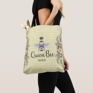 Vintage Queen Bee & Crown  | Personalized Tote Bag